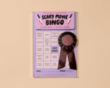 Load image into Gallery viewer, Scary Movie Cheesy Movie Night Bingo - Halloween , Pop Culture, Father&#39;s Day gift, Fall game, Spooky, Fun, pop culture
