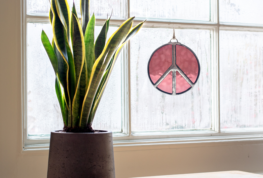 Glass Peace Sign Suncatcher: Purple Haze