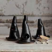 Load image into Gallery viewer, Witch Hat Incense Burner | Black Stoneware Handmade Ceramic
