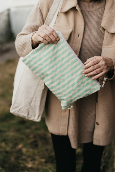 Large Tote Pocket Mint Stripe