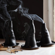 Load image into Gallery viewer, Witch Hat Incense Burner | Black Stoneware Handmade Ceramic
