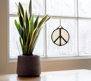 Glass Peace Sign Suncatcher: Purple Haze