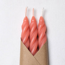 Load image into Gallery viewer, Peach Fuzz Beeswax Spiral Taper Candles
