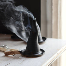 Load image into Gallery viewer, Witch Hat Incense Burner | Black Stoneware Handmade Ceramic
