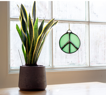 Load image into Gallery viewer, Glass Peace Sign Suncatcher: Treehugger
