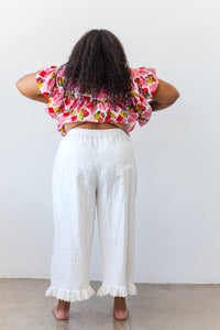 Mid Easy Linen Ruffle Pant