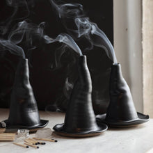 Load image into Gallery viewer, Witch Hat Incense Burner | Black Stoneware Handmade Ceramic
