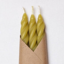 Load image into Gallery viewer, Chartreuse Beeswax Spiral Taper Candles
