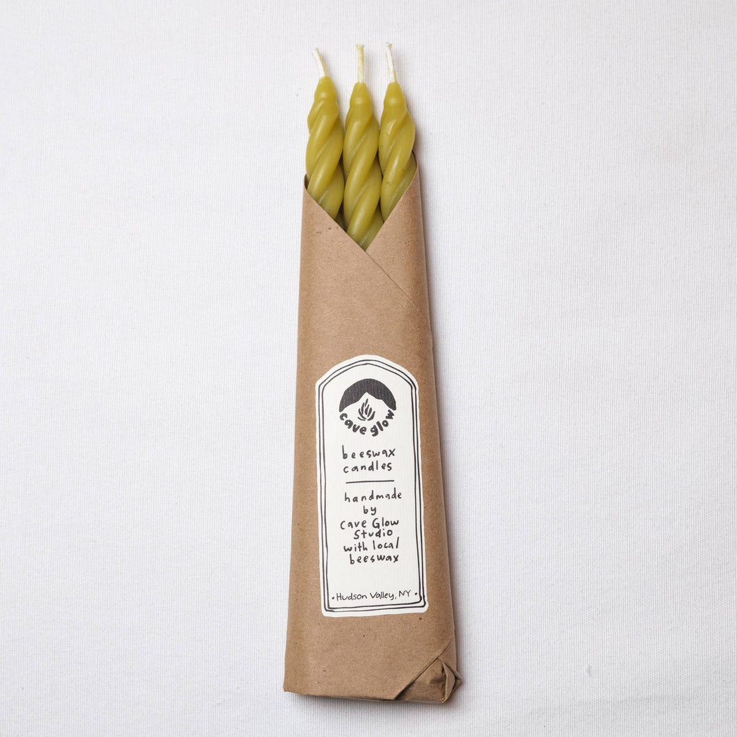 Chartreuse Beeswax Spiral Taper Candles