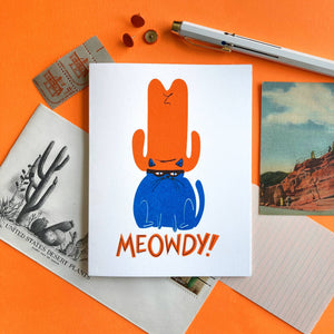 Meowdy Cat Risograph Card