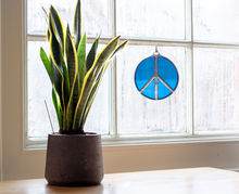 Load image into Gallery viewer, Glass Peace Sign Suncatcher: Treehugger
