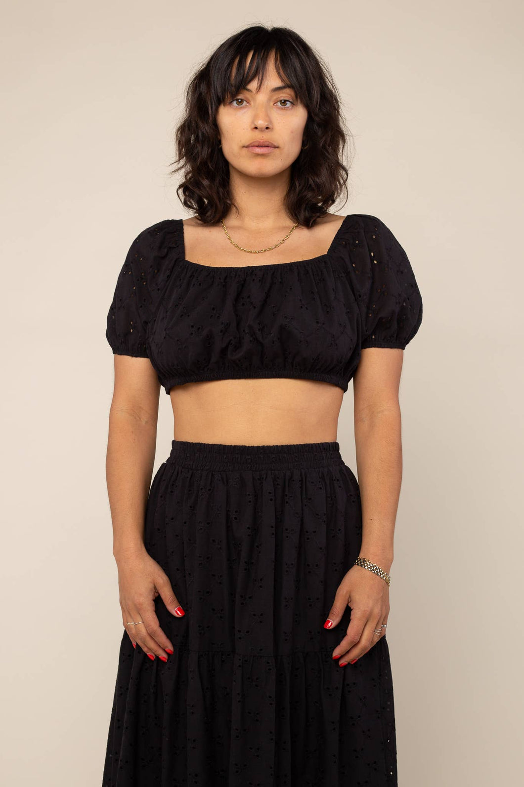 Cotton Eyelet Top | Black